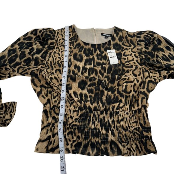 Express Womens Leopard Print Long Sleeve Smocked Waist Blouse Size S - Picture 11 of 12